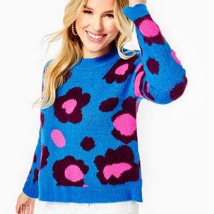 Lilly Pulitzer Ferrara Sweater Blue Flare Growl And Prowl Jacquard size XL